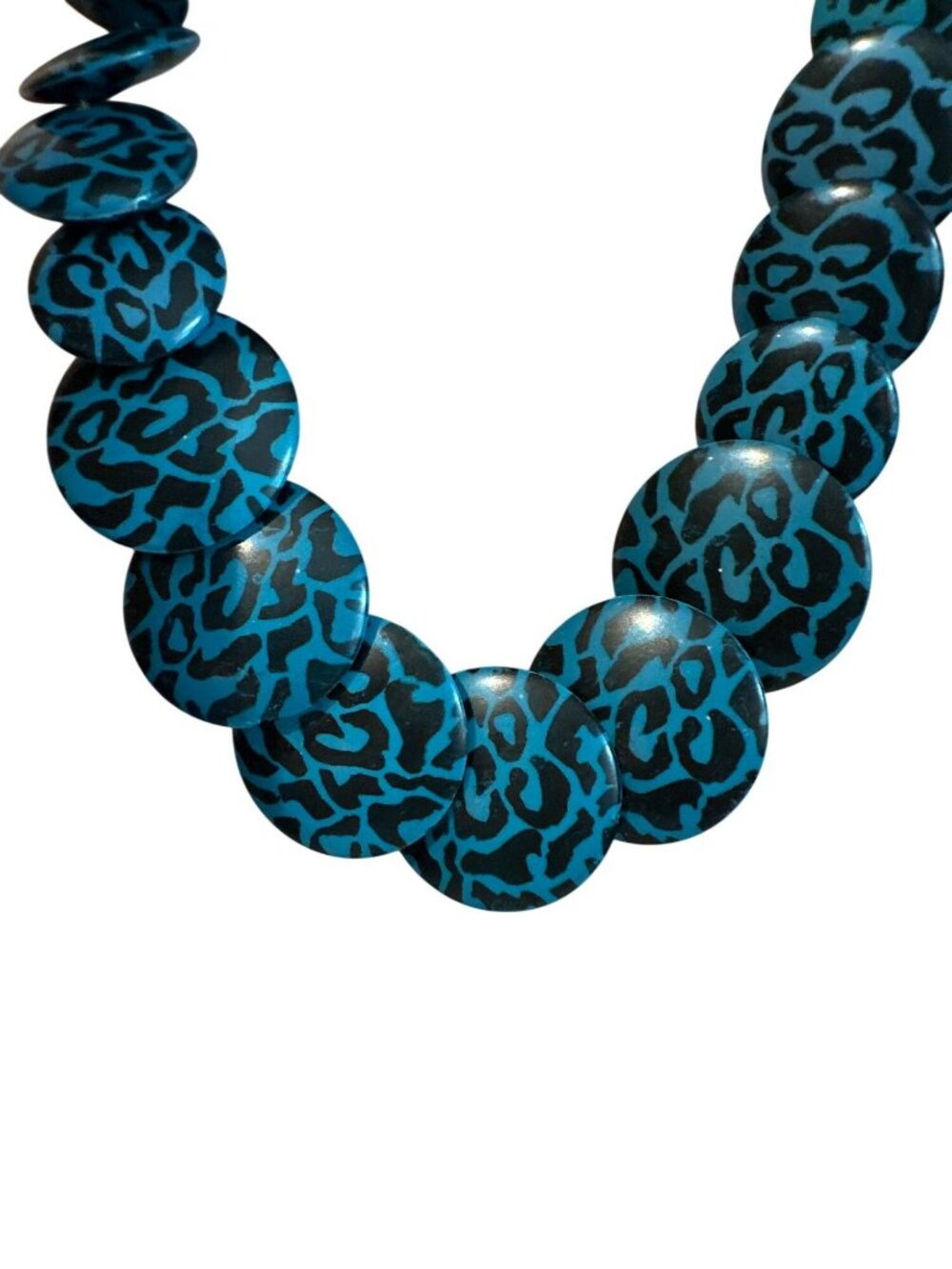 Claire's Necklace Blue Black Leopard Print Discs Statement Adjustable Graduated